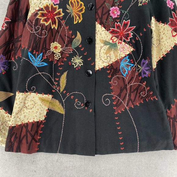 Bala Bala 100% SILK Blazer Jacket Womens 1X Art To Wear Embroidered Floral - Picture 5 of 15